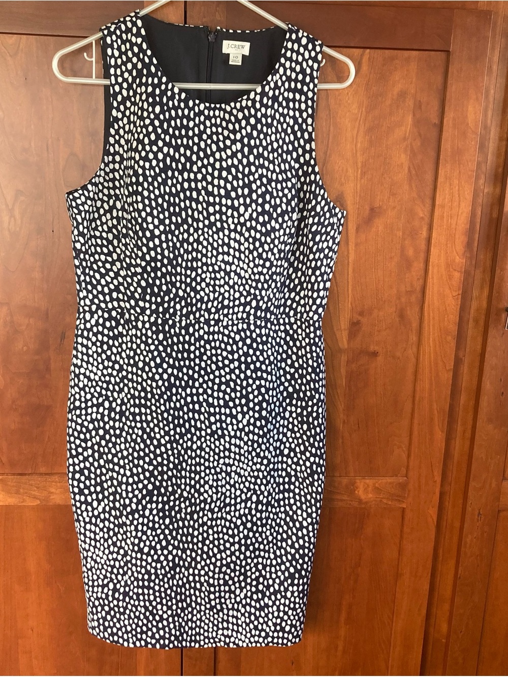 J CREW NAVY WHITE PRINTED COTTON SLEEVELESS SHEATH DRESS SIZE Women’s 10. Classy